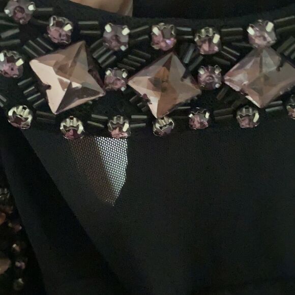 Bebe Jeweled Collar Black Romper Event Party Bling Resort Vacation Club - Picture 6 of 12